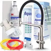 ARI Keukenmengkraan Flexible met uitschuifbare en draaibare uitloop (360°), aansluiting voor waterfilter, messing, geborsteld goud