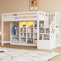 STILVORA Hoogslaper 90x200 cm – Bed Met Ledverlichting – Zijladder Met Verborgen Opbergvakken – Kast En Vakken – Zonder matras – Hout – Wit