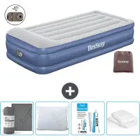 Bestway opblaasbare luchtbed - 1 persoon - 97 x 191 x 46 cm - Grijs/Blauw - Inclusief accessoires