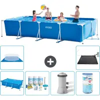 Intex Rechthoekig Frame Zwembad - 450 x 220 x 84 cm - Blauw - Inclusief Solarzeil - Onderhoudspakket - Zwembadfilterpomp - Filter - Grondzeil - Solar Mat - 7-delig