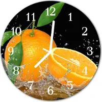 Tulup Wandklok - sinaasappels Glazen Wandklok Design - 30fi cm - Oranje Klok Glas Met Opdruk - Witte Handen - Ronde Wandklok - Glazen Wandklok Design - Klok Glas Met Opdruk