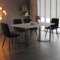 Sweiko Eetgroep (5-delig), Eettafel met 4 stoelen, Moderne keukenmeubelset, Eettafel van 140x80 cm met zwarte metalen poten, MDF tafelblad in grijs, zwarte fluweel stoelen voor de eetkamer