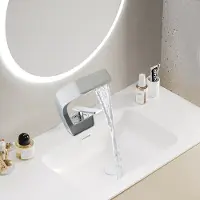 Easybuy Koperen kraan, watervalmodel, badkamer, wastafel, mengkraan, wastafelkraan, modern, creatief design (zilver)