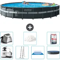 Intex Ronde Ultra XTR Frame Zwembad – 732 x 132 cm – inclusief pomp – ladder – grondzeil – afdekking. Zoutwatersysteem, filterballen en zwembadpekel zijn niet inbegrepen