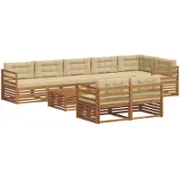 vidaXL Buiten bank set met kussen 9 pcs Natuurlijk en Beige