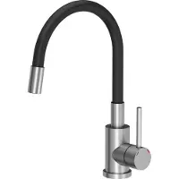 VBChome Keukenmengkraan, zwart, roestvrij staal, flexibel, 360° draaibaar, geborsteld roestvrij staal, keuken, waterkraan, keukenmengkraan, eenhendel, spoelbakmengkraan, flexibel