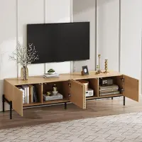 STILVORA TV-kast met 4 deuren en opbergruimte, modern TV-meubel met geometrisch design en 3D-textuur, ideaal voor het opbergen van uw televisie