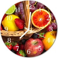Tulup Wandklok - Fruit Moderne Wandklok Glas - 30fi cm - Veelkleurig Wandklok Glas Decoratie - Witte Handen - Ronde Wandklok - Glazen Wandklok Design - Klok Glas Met Opdruk