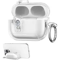 Kwmobile Transparante hoofdtelefooncase voor Apple Airpods Pro 2 / Pro 1 hoes - Headphones TPU cover met standaardfunctie en veiligheidsvergrendeling - transparant