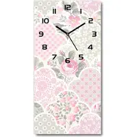 Tulup Wandklok - Rozen Wandklok Glas Met Motief - 30x60 cm - Roze Decoratieve Glazen Klok - Zwarte handen - Rechthoekige Klok - Gekleurde Glazen Klok - Glazen Klok Met Print