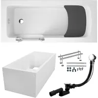 Polimat Badkuip Rechthoekig Set 6-in-1 170x75 links, inclusief badkuipdrager, seniorenbadkuip + glazen deur en houten zitje, premium afvoerkit en poten | BADLAND VOVO