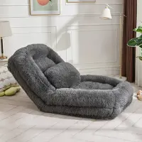 OKWISH Vloerstoel 102 X 89 X 88 Cm - 5 Standen Verstelbare Rugleuning 90 Tot 180 Graden - Uitklapbaar Tot Slaapmat - Kunstbont - Donkergrijs