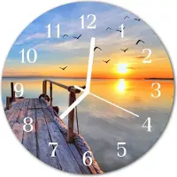 Tulup Wandklok - Pier Glazen Klok Met Print - 30fi cm - Veelkleurig Moderne Glazen Wandklok - Witte Handen - Ronde Wandklok - Glazen Wandklok Design - Klok Glas Met Opdruk
