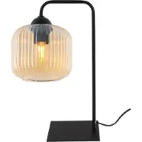 Light11 HOME RIFFLE tafellamp, zwart, met platte honingkleurige lampenkap, fitting E27
