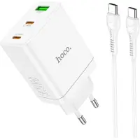Hoco N33 35W + USB-C oplaadkabel, QC 3.0 snellader, netstekker, sneloplaadadapter, wit