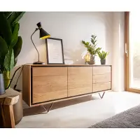 DELIFE Dressoir Stonegrace 175 cm acacia natuur 2 deuren 3 laden steen fineer V-poot