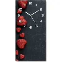Tulup Wandklok - Harten op het bord Decoratieve Glazen Klok - 30x60 cm - Rood Glazen Wandklok Design - Witte handen - Rechthoekige Klok - Glazen Klok Met Print - Wandklok Glas Met Motief