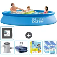 Intex Rond Opblaasbaar Easy Set Zwembad - 305 x 61 cm - Blauw - Inclusief Pomp Solarzeil - Onderhoudspakket - Filters - Vloertegels