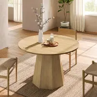 MODFU Ronde eettafel, 120 cm, eettafel, keukentafel voor 4-6 personen, salontafel, eenvoudig design, eikenhout