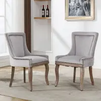 OKWISH Luxe eetkamerstoelen, 2 stuks, keukenstoelen, woonkamerstoelen, fauteuil, multifunctionele stoel met nageldecoratie, massief houten poten, fluweel bekleding, beige