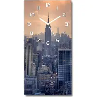 Tulup Wandklok - Manhattan, New York Moderne Wandklok Glas - 30x60 cm - Grijs Wandklok Glas Decoratie - Witte handen - Rechthoekige Klok - Glazen Wandklok Design - Klok Glas Met Opdruk