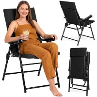Outtec Campingstoel Opvouwbaar - Klapstoel Buiten - Tuinstoelen Verstelbaar - Strandstoel Opvouwbaar - met Kussen - tot 120 kg - voor Tuin, Balkon, Strand