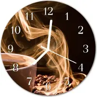 Tulup Wandklok - Kopje koffie Gekleurde Glazen Klok - 30fi cm - Bruin Glazen Klok Met Print - Witte Handen - Ronde Wandklok - Klok Glas Met Opdruk - Moderne Wandklok Glas