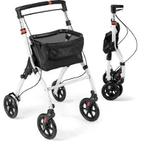 Coast Rollator Wit/Zwart – Smalle Opvouwbare Loopwagen met Dienblad, Mand en Remmen – 68 x 53 x 90-103 cm