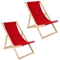 Sonstiges Twee rode, inklapbare ligbedden van hout - inklapbaar ligbed, strandligbed, houten ligbed, zonneligbed