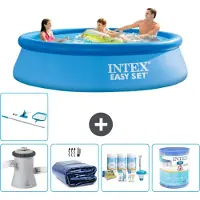 Intex Rond Opblaasbaar Easy Set Zwembad - 305 x 76 cm - Blauw - Inclusief Pomp - Solarzeil - Onderhoudspakket - Filter - Schoonmaakset - 6-delig