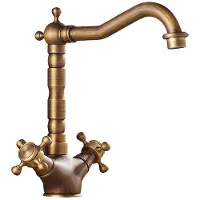 Zelurxx Antieke messing kraan, mengkraan met twee handgrepen, keramische cartridge, druppelvrij, geborsteld retro-design, duurzame messing constructie, antiek, laag vermogen