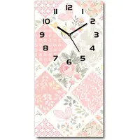 Tulup Wandklok - Bloemenpatroon Glazen Klok Met Print - 30x60 cm - Roze Wandklok Glas Met Motief - Zwarte handen - Rechthoekige Klok - Wandklok Glas Decoratie - Gekleurde Glazen Klok