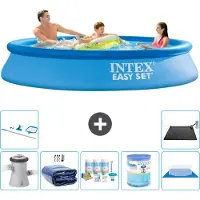Intex Rond Opblaasbaar Easy Set Zwembad - 305 x 61 cm - Blauw - Inclusief Pomp - Solarzeil - Onderhoudspakket - Filter - Grondzeil - Schoonmaakset - Solar Mat - 8-delig