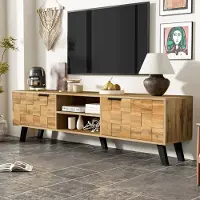 MODFU TV-meubel met 2 deuren en 2 open vakken, TV-kast, televisietafel voor woonkamer of eetkamer, 160,5 x 35,5 x 45 cm, houtkleur