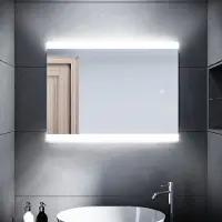 Sonni Badspiegel met LED-verlichting en touchbediening, energiezuinig, anti-condens, IP44, met geborstelde afwerking. Wandspiegel, 80 x 60 cm