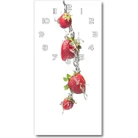 Tulup Wandklok - Aardbeien en water Glazen Klok Met Print - 30x60 cm - Rood Wandklok Glas Met Motief - Witte handen - Rechthoekige Klok - Wandklok Glas Decoratie - Gekleurde Glazen Klok