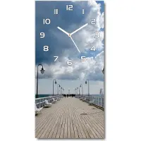 Tulup Wandklok - Pier in Orłowo Glazen Klok Met Print - 30x60 cm - Blauw Wandklok Glas Met Motief - Witte handen - Rechthoekige Klok - Wandklok Glas Decoratie - Gekleurde Glazen Klok