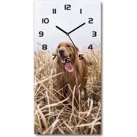 Tulup Wandklok - Gouden Retriever Decoratieve Glazen Klok - 30x60 cm - Beige Glazen Wandklok Design - Zwarte handen - Rechthoekige Klok - Glazen Klok Met Print - Wandklok Glas Met Motief