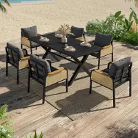 STILVORA Tuinmeubelset 6 Personen 148 X 80 X 75 Cm - Tafel Met 6 Stoelen Met Kussens - Voor Terras En Balkon - IJzer Polyester - Zwart Naturel