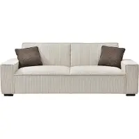 Vente-unique Uitschuifbare driezitsslaapbank van beige ribfluweel SEKOTA