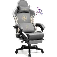 GTPLAYER Gaming stoel, gamer stoel met Bluetooth-speakers en voetsteun, Dragon Series bureaustoel, ergonomische draaistoel, computerstoel, grijs