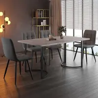 Sweiko Eetset (5-delig), Eettafel met 4 stoelen, Moderne keukenmeubelset, Eettafel van 140x80 cm met zwarte metalen poten, MDF tafelblad in grijs, Donkergrijze linnen eetkamerstoelen