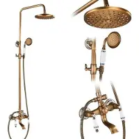 OEM Douchearmatuurset, antiek messing, met dubbele knoppen