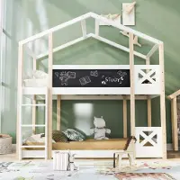 Sweiko kinderbed boomhuis met ladder, 90 x 200 cm, hoogslaper voor kinderen – 2x lattenbodem, naturel en wit