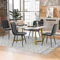 MODFU eetservies, 5-delig, bestaande uit een eettafel met 4 stoelen. Eetkamerstoelen, fluweel, marmerlook, metalen frame, grijs