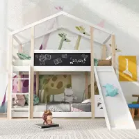 Sweiko kinderbed boomhuis met glijbaan en ladder, 90 x 200 cm, hoogslaper voor kinderen – 2x lattenbodem, naturel en wit