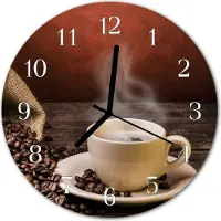 Tulup Wandklok - Koffie Gekleurde Glazen Klok - 30fi cm - Bruin Glazen Klok Met Print - Witte Handen - Ronde Wandklok - Glazen Wandklok Design - Klok Glas Met Opdruk