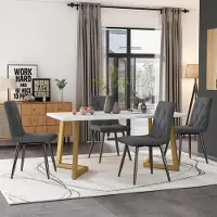 Fortuna Lai Eetgroep (Set, eettafel 117x68 cm met 4 stoelen): Rechthoekige eettafel, moderne keukenmeubelset, eetkamerstoel in donkergrijs twill-stof, met gouden tafelpoten