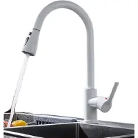 OEM Uittrekbare keukenkraan, veelzijdige spuitstanden, roestvrijstalen constructie, model CF04043WHWM, wit