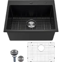 Selius Keukenspoelbak Granieten Composiet - Zwart - 635 x 559 x 254 mm - Opbouwmontage